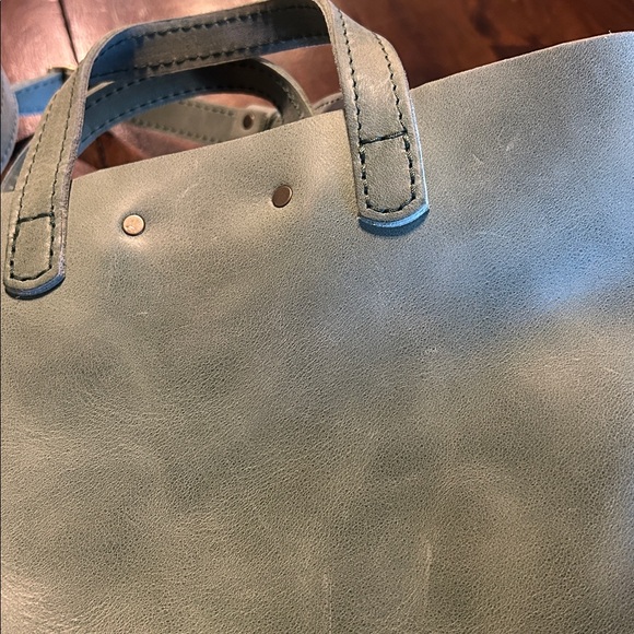 Portland Leather Goods Sage Green  Mini Crossbody Tote Snap Tumbled Leather - Picture 9 of 10